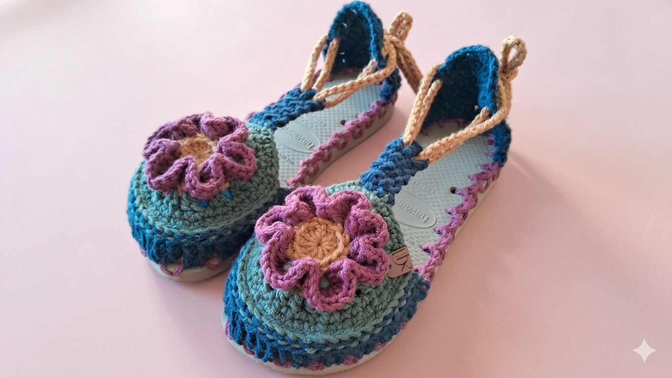 Sandália Flor de Crochê